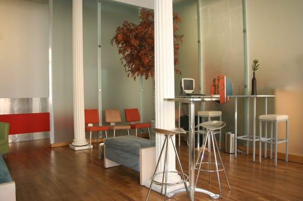 Tribeca Skin Center's glass enclosed waiting room.  Our goal is a high-tech low stress patient experience.