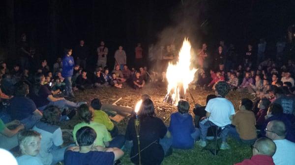 Scout Halloween torch lit hike to cemetery. Spooky!!