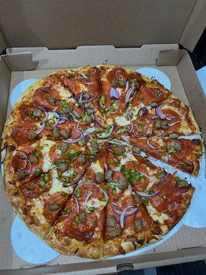 Sausage, Pepperoni, Onion, Bell Pepper