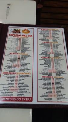 Weird menu. Notice how its the "different menu of the days of the week"..  If you look thru it..most items are exactly the same.