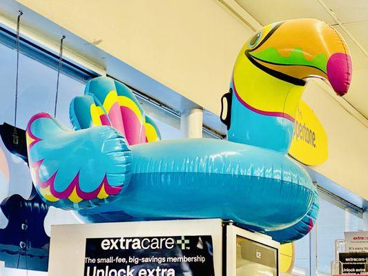 Love the new Turquoise Toucan bird float. CVS is open! Sill under construction but it's open! :))