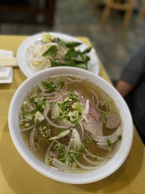 Pho Bo (beef pho) with rare and sliced beef and beef meatball. We liked this better than our usual Pho spots in Jacksonville! We'll be back