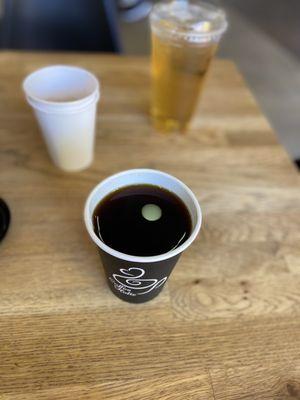 Pour Over Coffee, Cortado, and strawberry oolong tea.