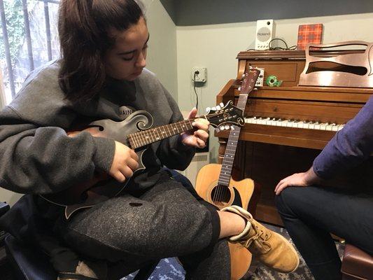 Enjoying a Mandolin lesson