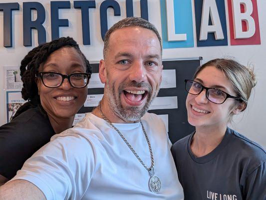 Owner & CEO of Tom D's Foolery LLC, pictured here with Penelope, senior flexologist, and Julia-Ann, studio manager. Movement = life success!