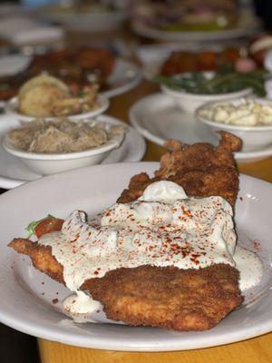 Sourcream schnitzel and all the sides