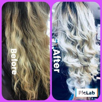 I pre-Lightened her hair Crème Lightener Big9+ Olaplex No.1 and I used Silver Smoke... her hair looks so healthy! Thank you for Olaplex!