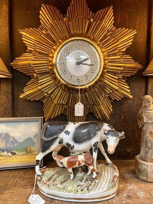 1960s sunburst wood carved gilt clock.