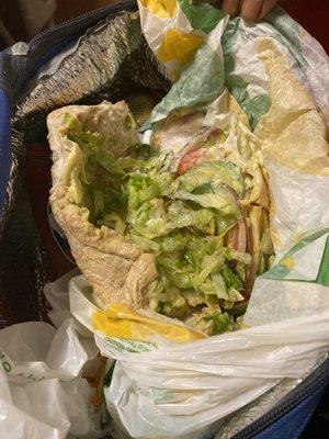 Worst sandwich I ever purchased from a Subway restaurant. Barley any meat, and I'm still trying to figure out why the bread was so soggy.