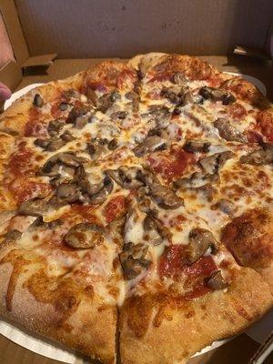 Build your own mushroom and pepperoni extra cheese large pizza YUMMM