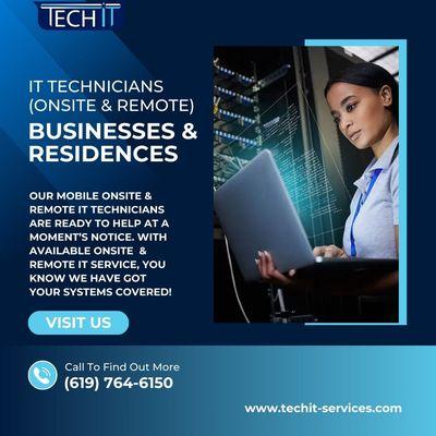 TechIt Services: Your go-to for mobile on-site & remote IT tech support in San Diego. Reliable solutions for all your tech needs!