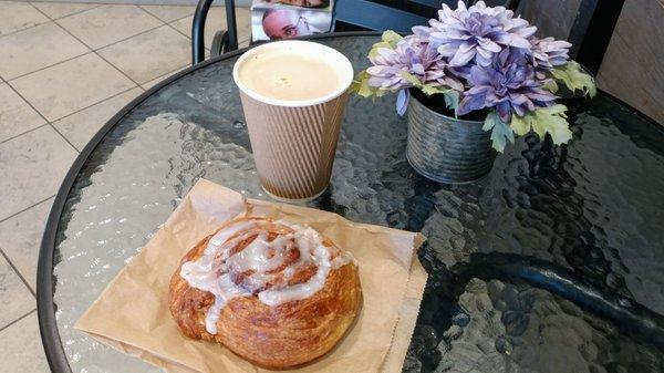 Latte and Cinnamon Roll