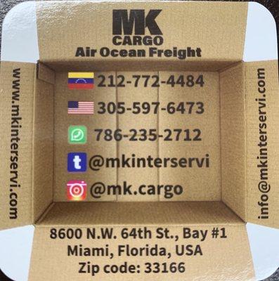 Aquí te presentamos la información de contacto de MK cargo.