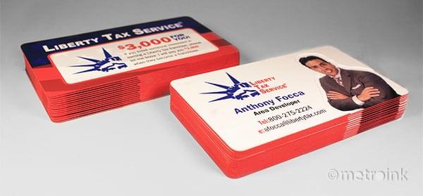 Card design, photo color enhancement and printing with die-cut, spot gloss and red colored edges - metro ink, ltd.