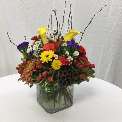 Autumn Bouquet in a Cube Vase