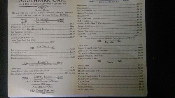 Full menu all available daily