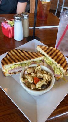 Southern club and pasta salad as a side