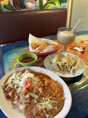 Enchiladas, tacos, margarita and chips &salsa