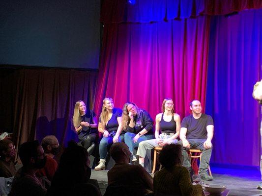 My daughter on the L for her first improv!