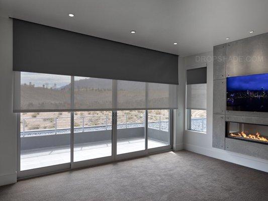 Interior shades with combination grey blackout fabric and 95% VISI fabric to control both light and heat installed in the Ridges Summerlin.