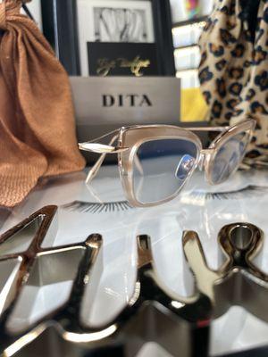 Dita Eyewear. Gold and nude colored glasses. 14k-18k titanium eyewear.