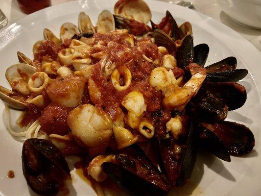 Seafood over pasta