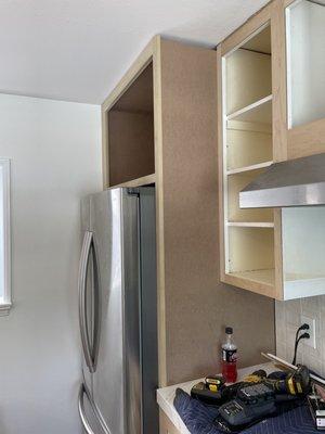 New cabinet above fridge and side panel