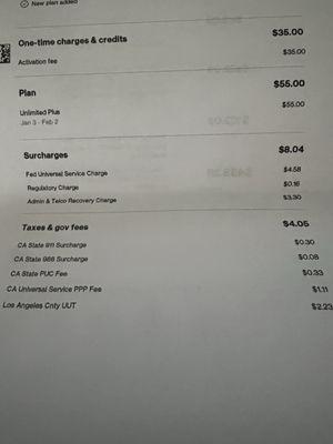 The activation fee billed by Verizon.