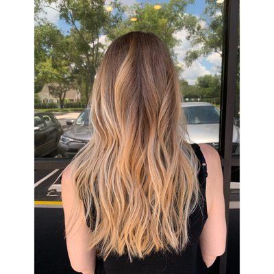 Blonde balayage on long hair