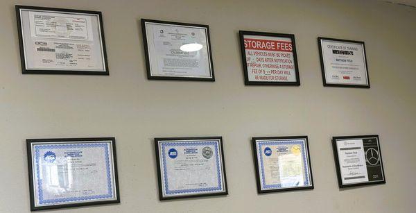 Certifications on display for your knowledge and peace of mind.