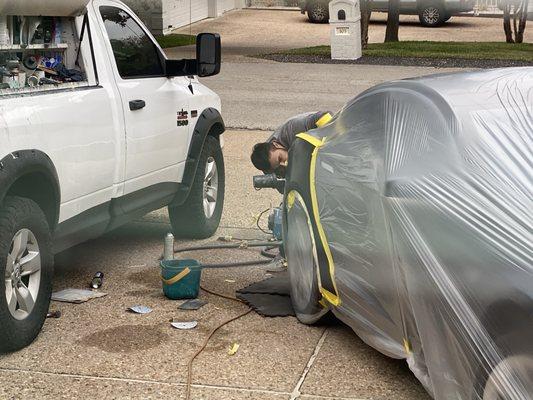 Plastic Wrap protects the car from Spay Painted to damaged area !