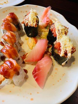 Spicy tuna, red snapper nigiri and can't remember what the one on the left was.