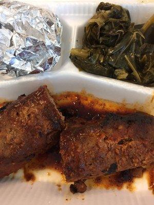 Meatloaf and greens, pretty meh today