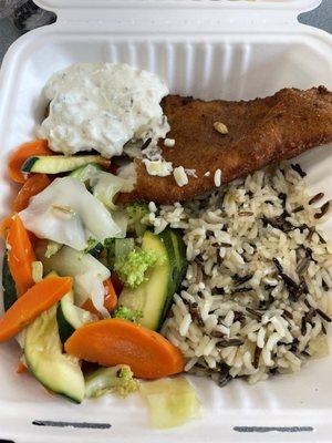 Fish with Wild Rice and vegetables. Not bad!  11/21