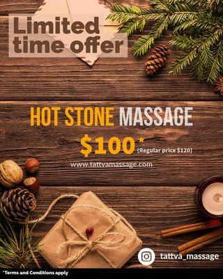 Stay warm and relaxed this winter with our special offer for Hot Stones massage therapy!