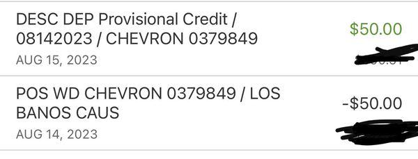 When I filed the dispute I got a provisional credit from bay federal and then was charged again see other photos