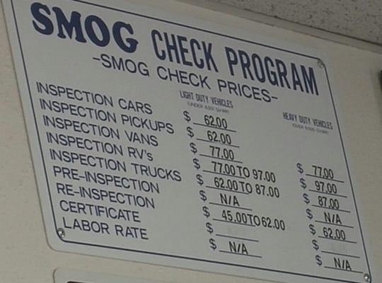 Smog check prices