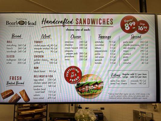 Sandwich menu