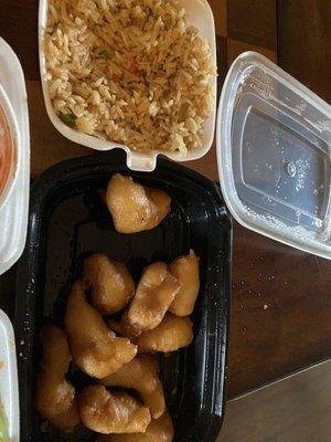 The rest of the frozen flavored sweet and sour chicken that we fed to the dogs.