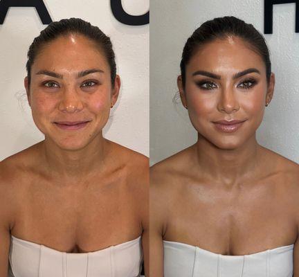 Before & After of Makeup Application with Tiara