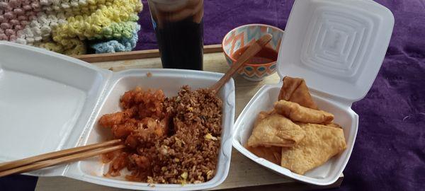 Sesame chicken combo (eggroll was already eaten, lol) and cream cheese puffs. Incredible!!!