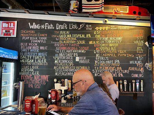 List of beers available on tap.