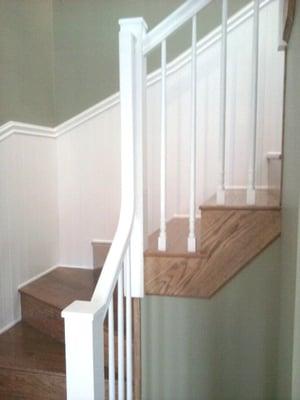 Stairway built/installed with Somerset hardwood first; wainscoting installed and painted (Belmont NH)