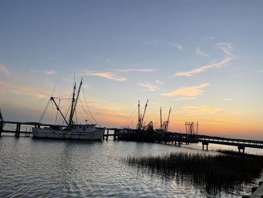 Beautiful sunset with the local shrimp boats