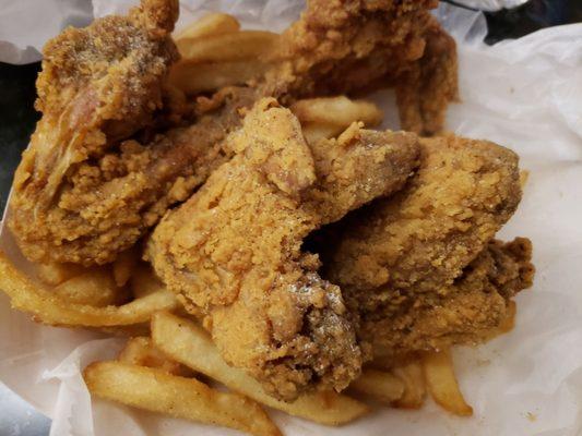 Wings and fries.