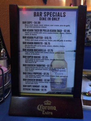 Bar Menu