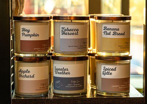 Locally sourced hand poured soy candles.