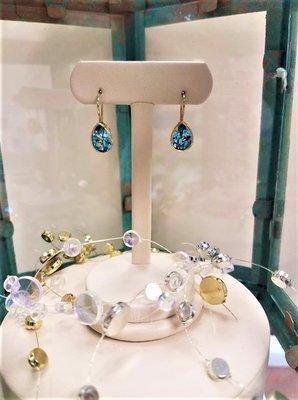 14 Karat Yellow Gold Pear Shape Swiss Blue Topaz Dangle Earrings