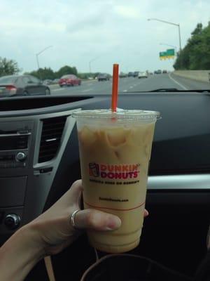 Medium Carmel ice coffee with an extra shot of Carmel swirl and cream. Delish!