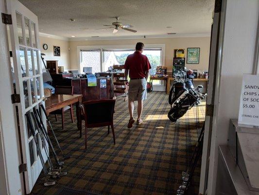 Inside the golf shop.